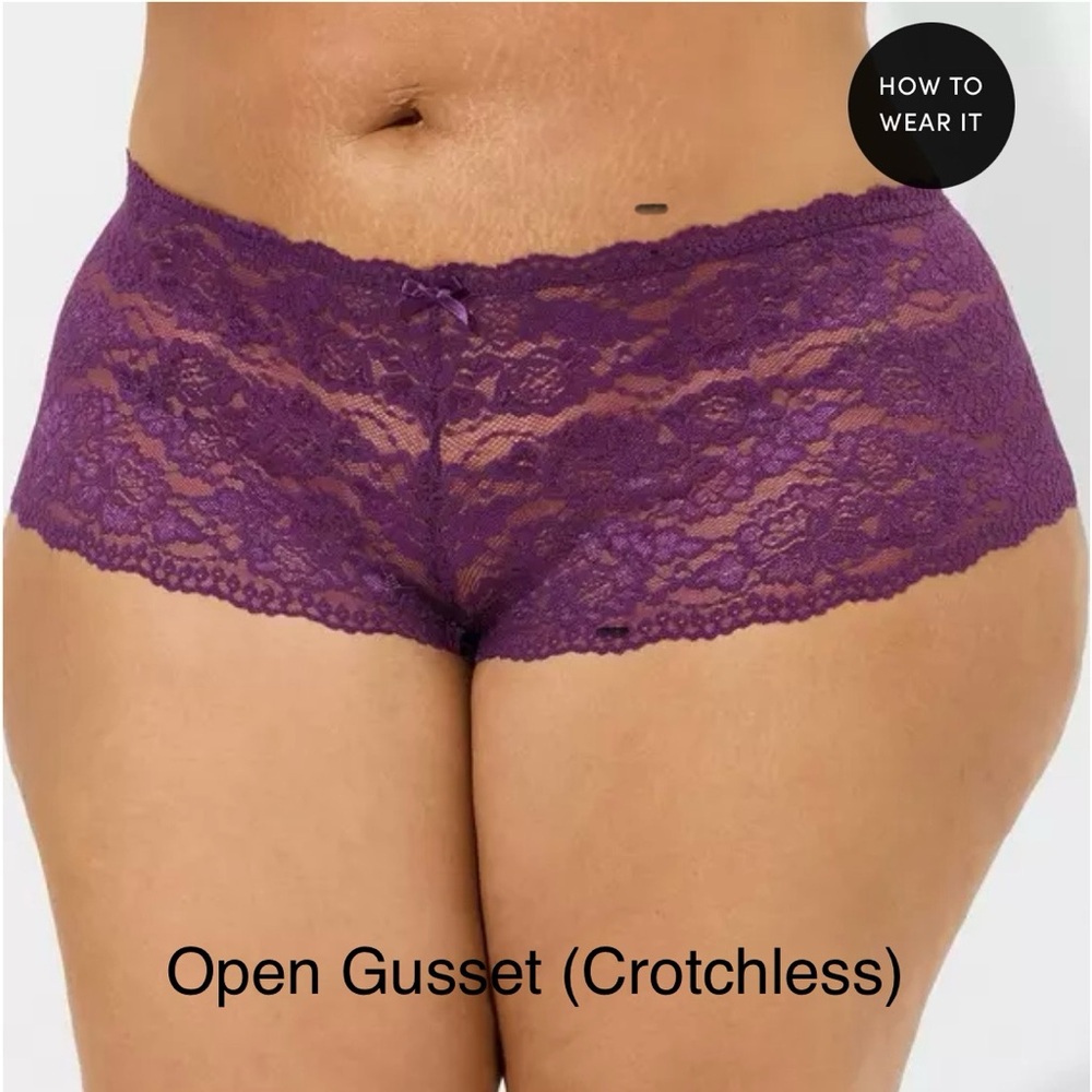 Torrid Size 1 Purple Open Gusset (Crotchless) Lace Cheeky Panty NWT